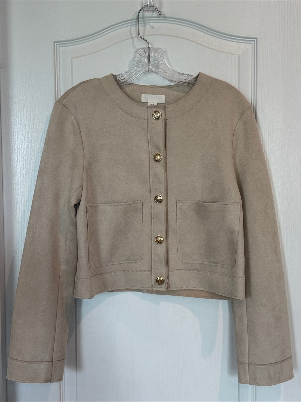 H&M Beige Suede-Look Cropped Button Jacket